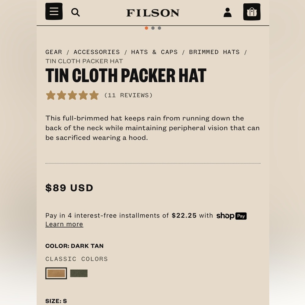 Filson Men's Tin Cloth Packer Hat - Picture 9 of 11